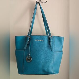 Michael Kors Blue Leather Tote with Structured Design